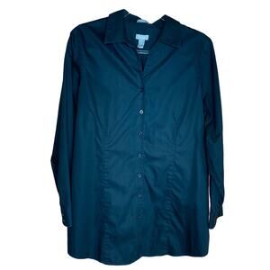 Chico’s Womens Size 2/L Black Button Up Shirt Top Tunic Wrinkle Resistant Cotton